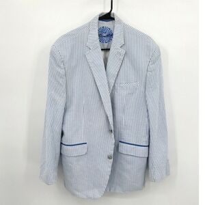 Robert Graham Seersucker Stripe Blazer Sport Coat 42 Blue White Preppy Coastal